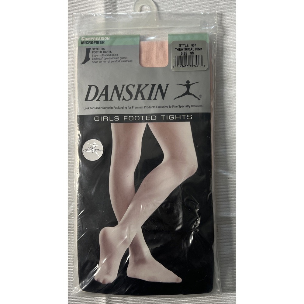 Danskin 607 Girls Footed Tights Small 4-6 Pink Made‎ USA Discontinued NIP